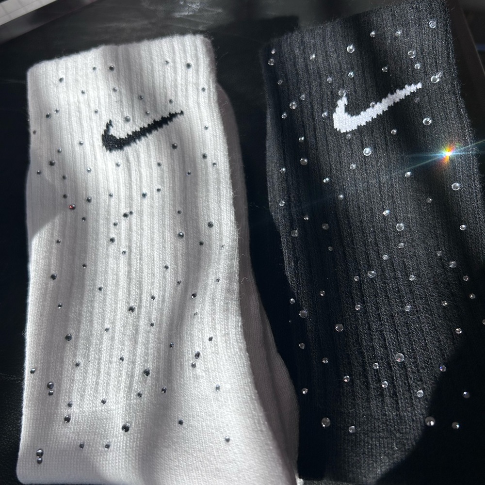 Nike Socks Black and White with Diamond Accents